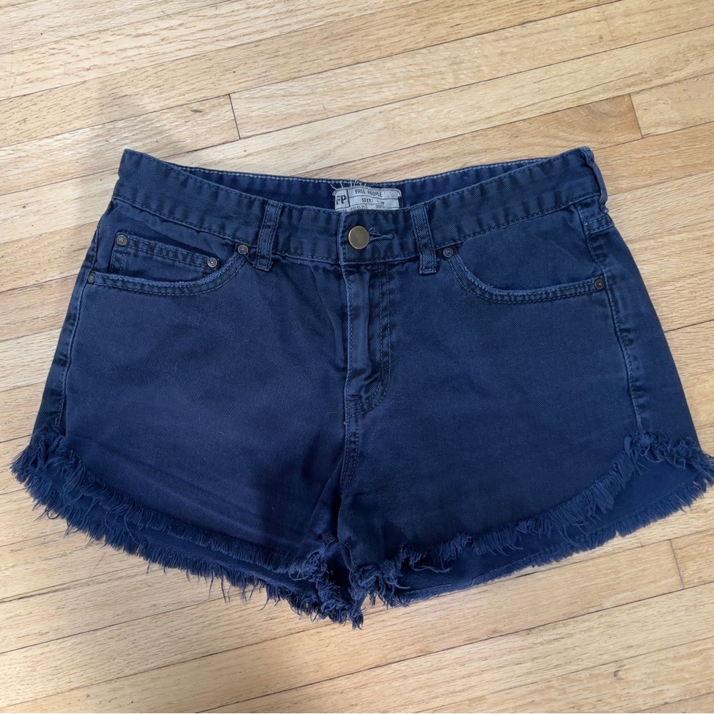 Free people frayed denim navy blue shorts